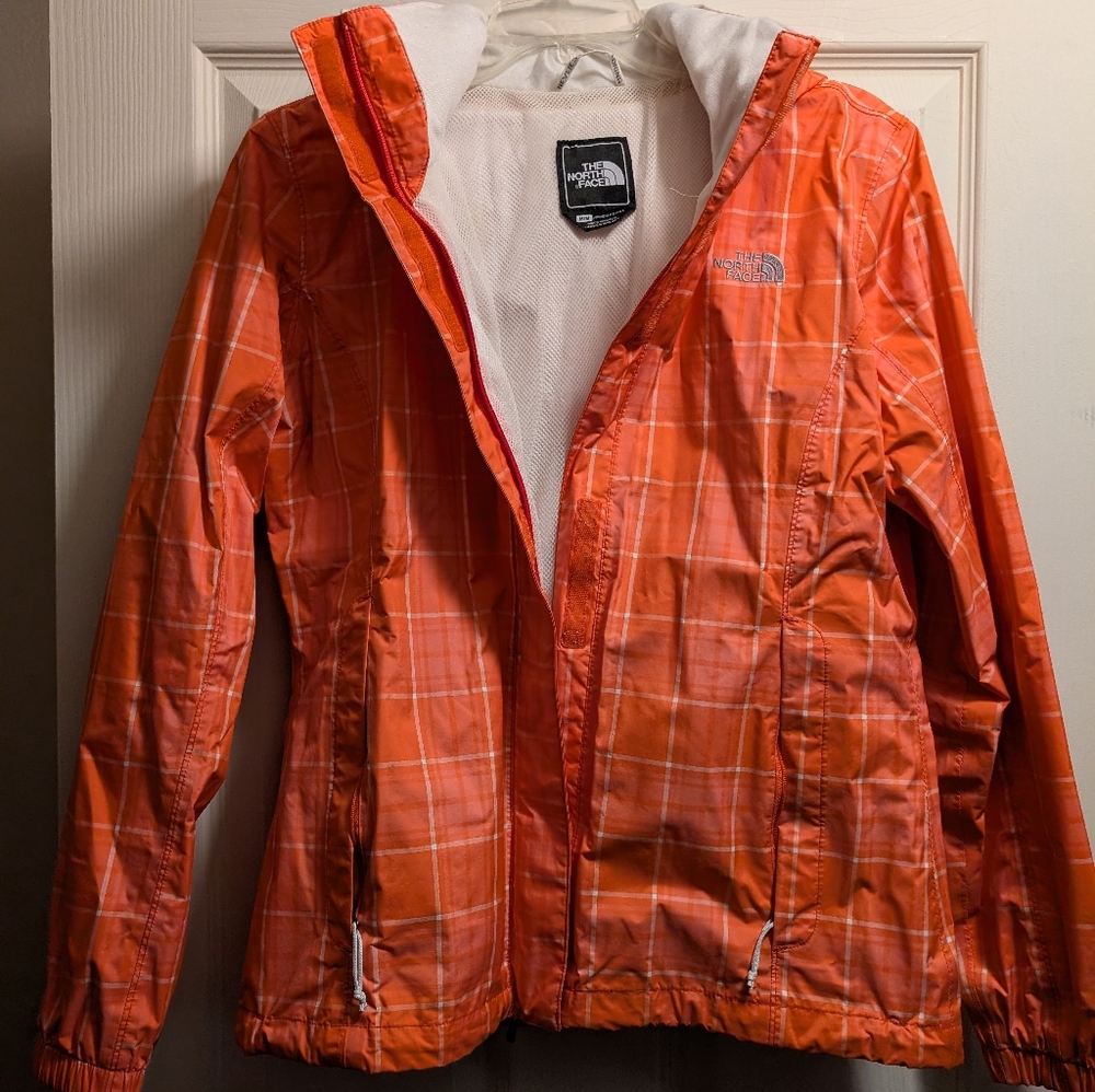 The North Face Women's Orange Plaid Rain Jacket - Picture 2 of 5
